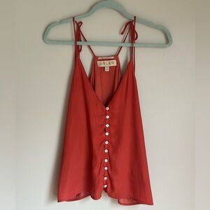 DOLAN Anthropologie Womens Top Blouse Tassle Tie Straps Button Up Lined Rust XXS